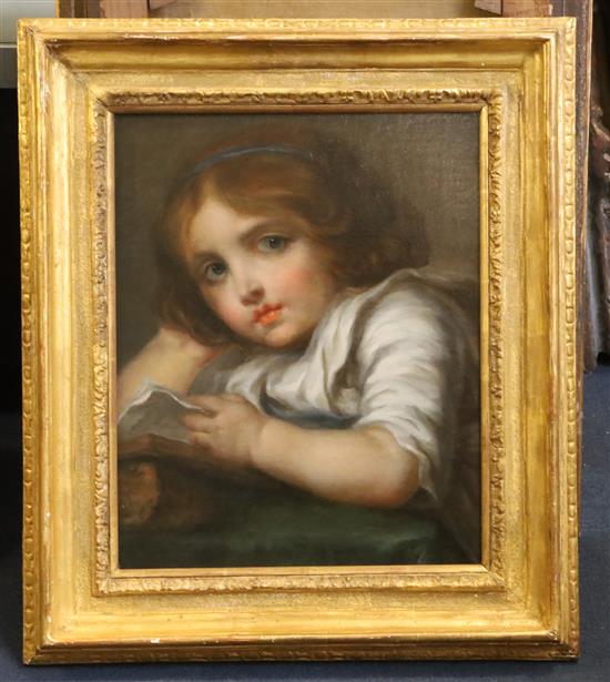 Follower of Jean-Baptiste Greuze (1725-1805) Young girl reading 15.25 x 12.25in.